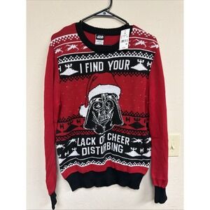 Star Wars Darth Vader Pullover Sz Medium Holiday Red Ugly Christmas Sweater Nwt